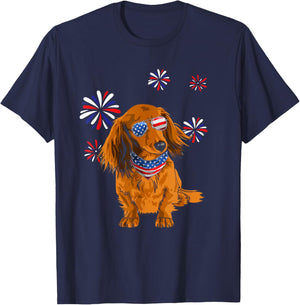 Patriotic Red Long-Haired Dachshund 4th of July Dog Lover Men T-Shirt - T-Shirt | Navy
