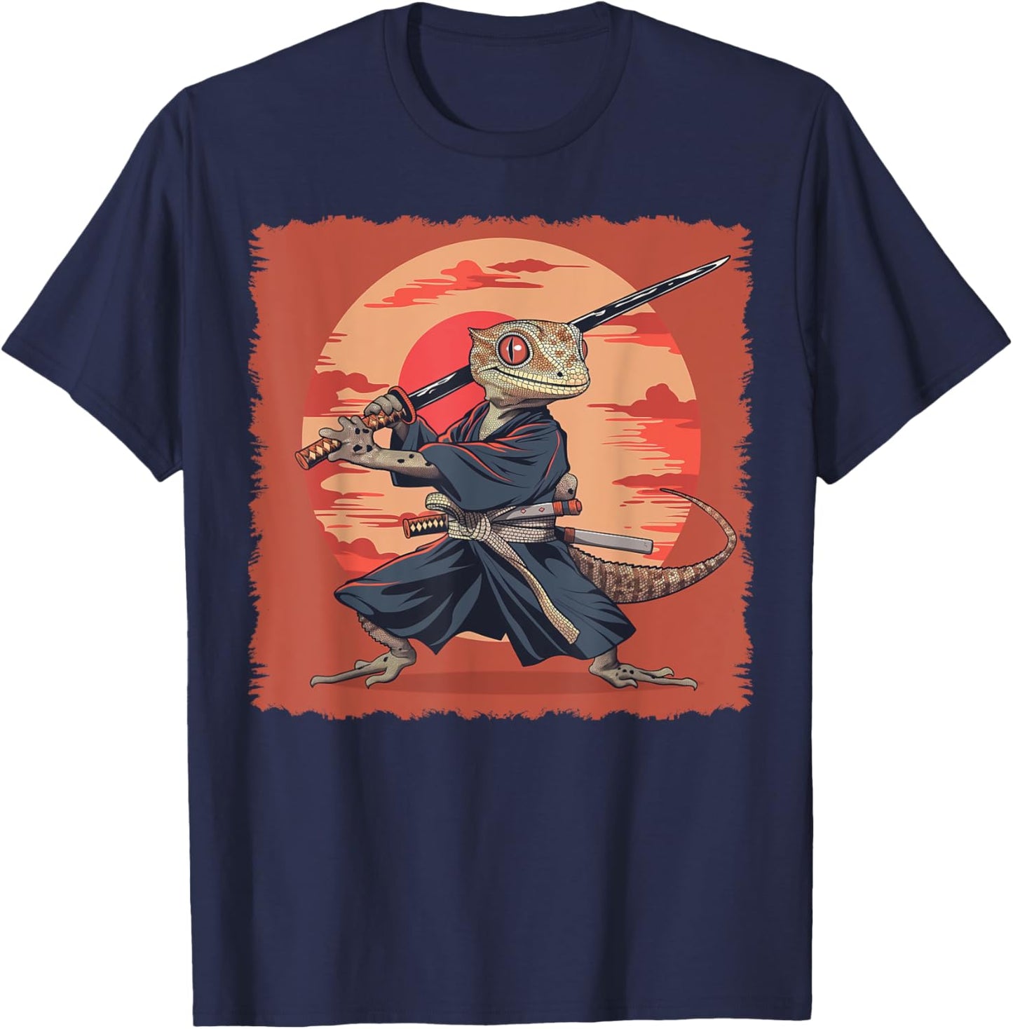 Crested Gecko Lizard Japanese Art Samurai Ukiyo-e T-Shirt - T-Shirt | Navy