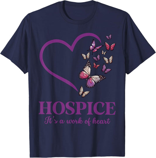 Hospice It's A Work Of Heart Butterfly Heart Hospice Worker T-Shirt - T-Shirt | Navy