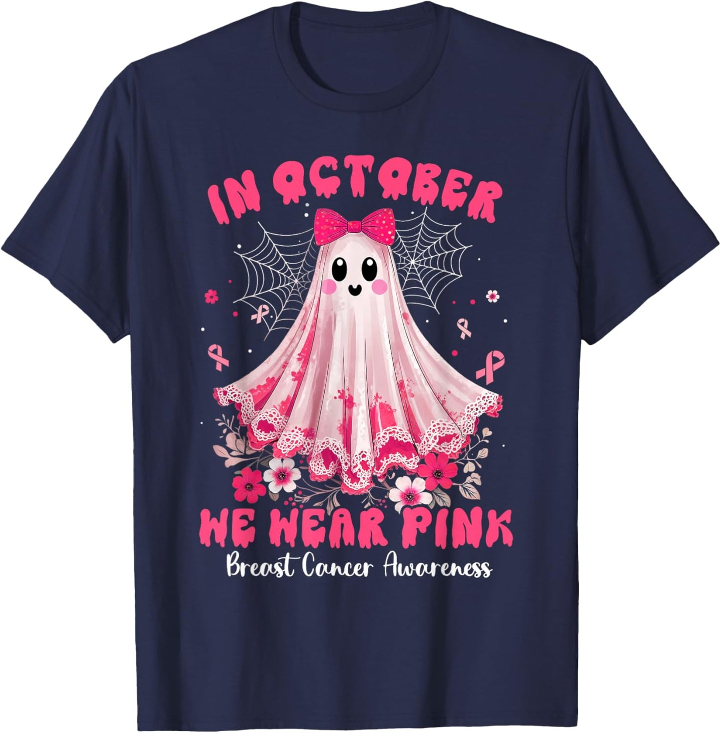 Breast Cancer Women Halloween in October We Wear Pink Witch T-Shirt - T-Shirt | Navy
