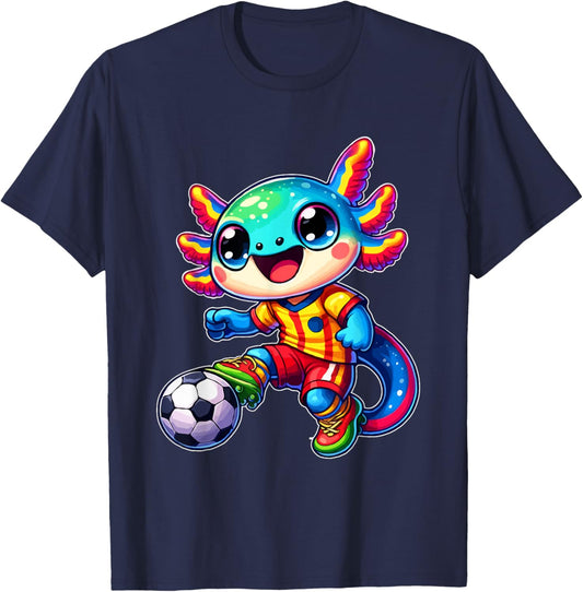 Cute Axolotl Soccer Player Women Men Kids Funny Axolotl T-Shirt - T-Shirt | Navy