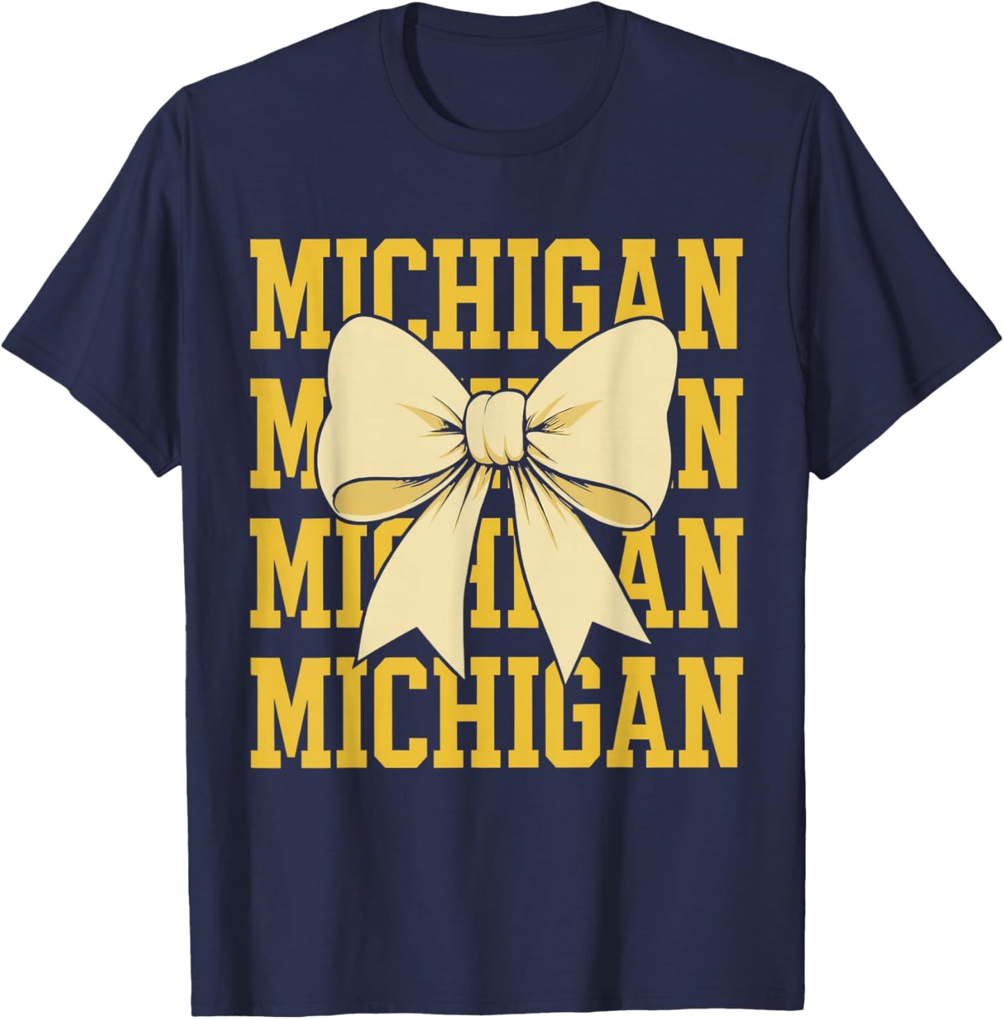 Retro Michigan Preppy Coquette Bow Women Girls Kids T-Shirt - T-Shirt | Navy