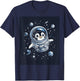 Cute Penguin in Space Floating Among Stars Apparel T-Shirt - T-Shirt | Navy