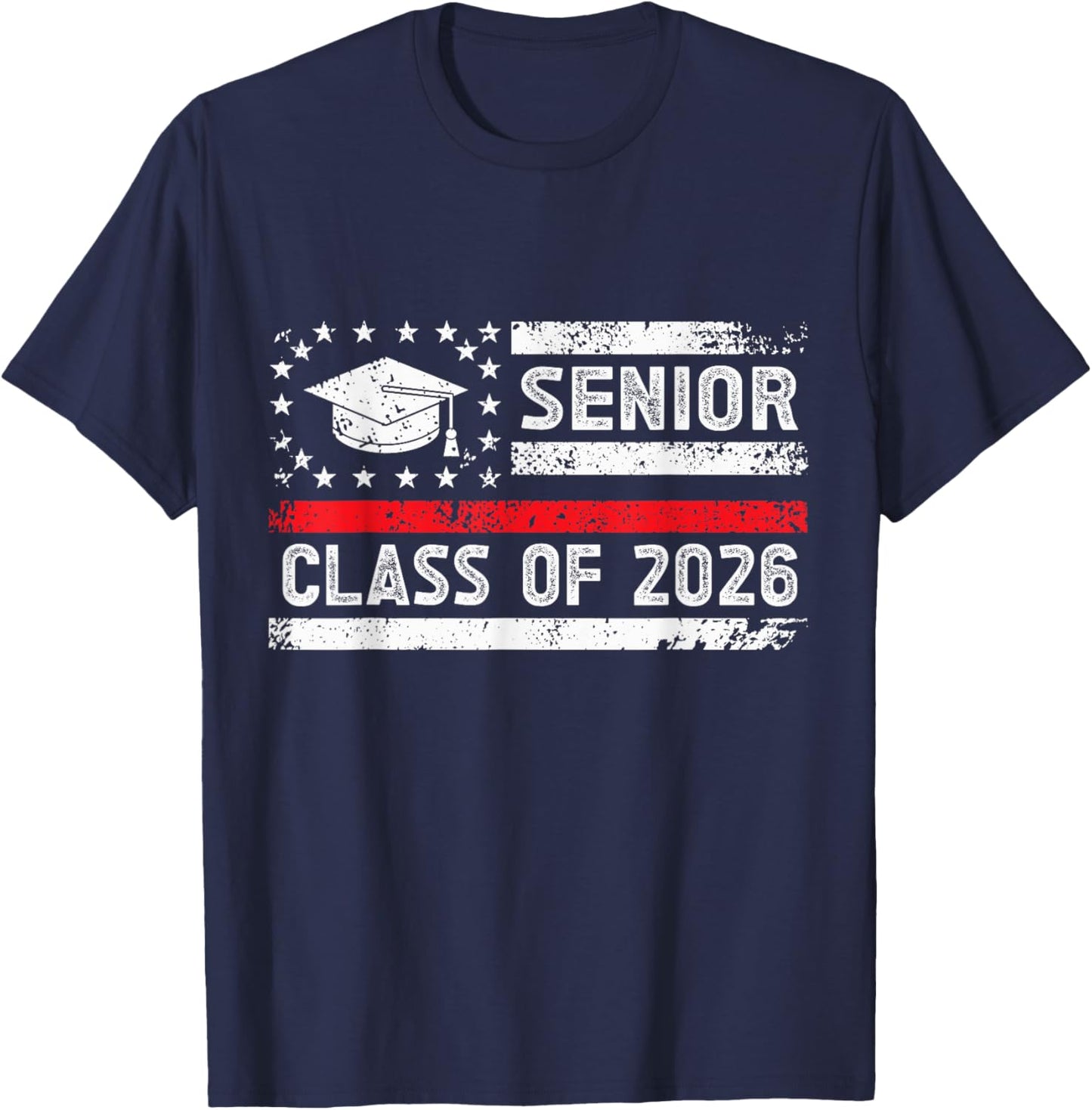 Graduation Class of 2026 Senior American Flag High School T-Shirt - T-Shirt | Navy