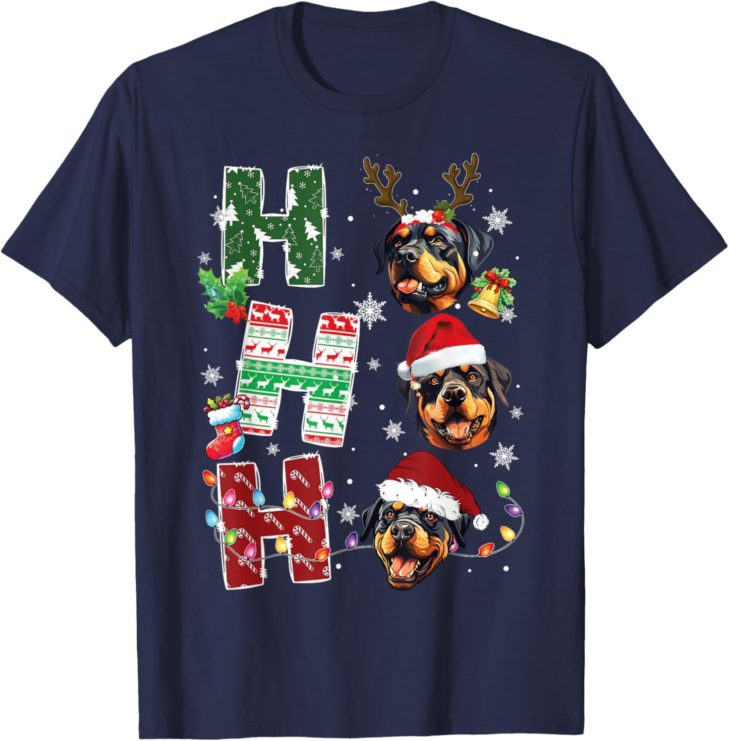Ho Ho Ho Rottweiler Christmas Dogs Costume Pajamas T-Shirt - T-Shirt | Navy