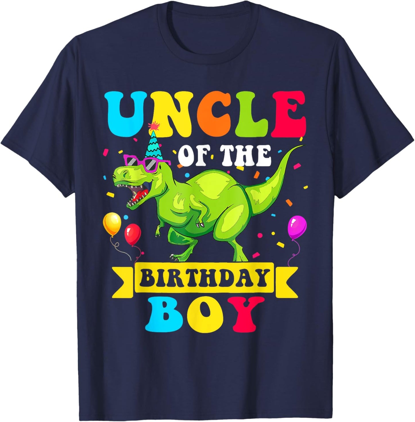 Uncle of the Birthday Boy Dinosaur Raptor Funny T-Shirt - T-Shirt | Navy