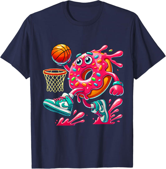 Funny Donut Basketball Food with Fun Cartoon Style T-Shirt - T-Shirt | Navy