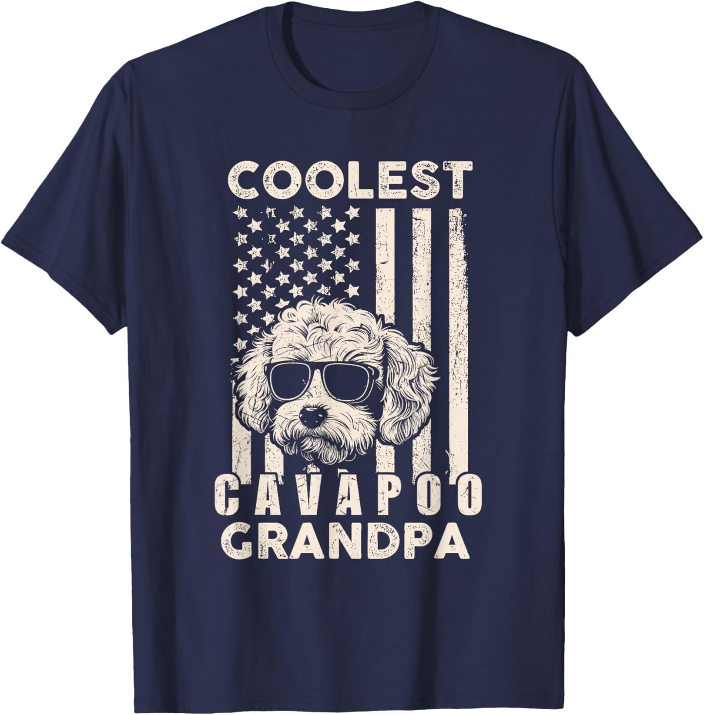 Coolest Cavapoo Grandpa Vintage American Flag Funny Dog Xmas T-Shirt - T-Shirt | Navy