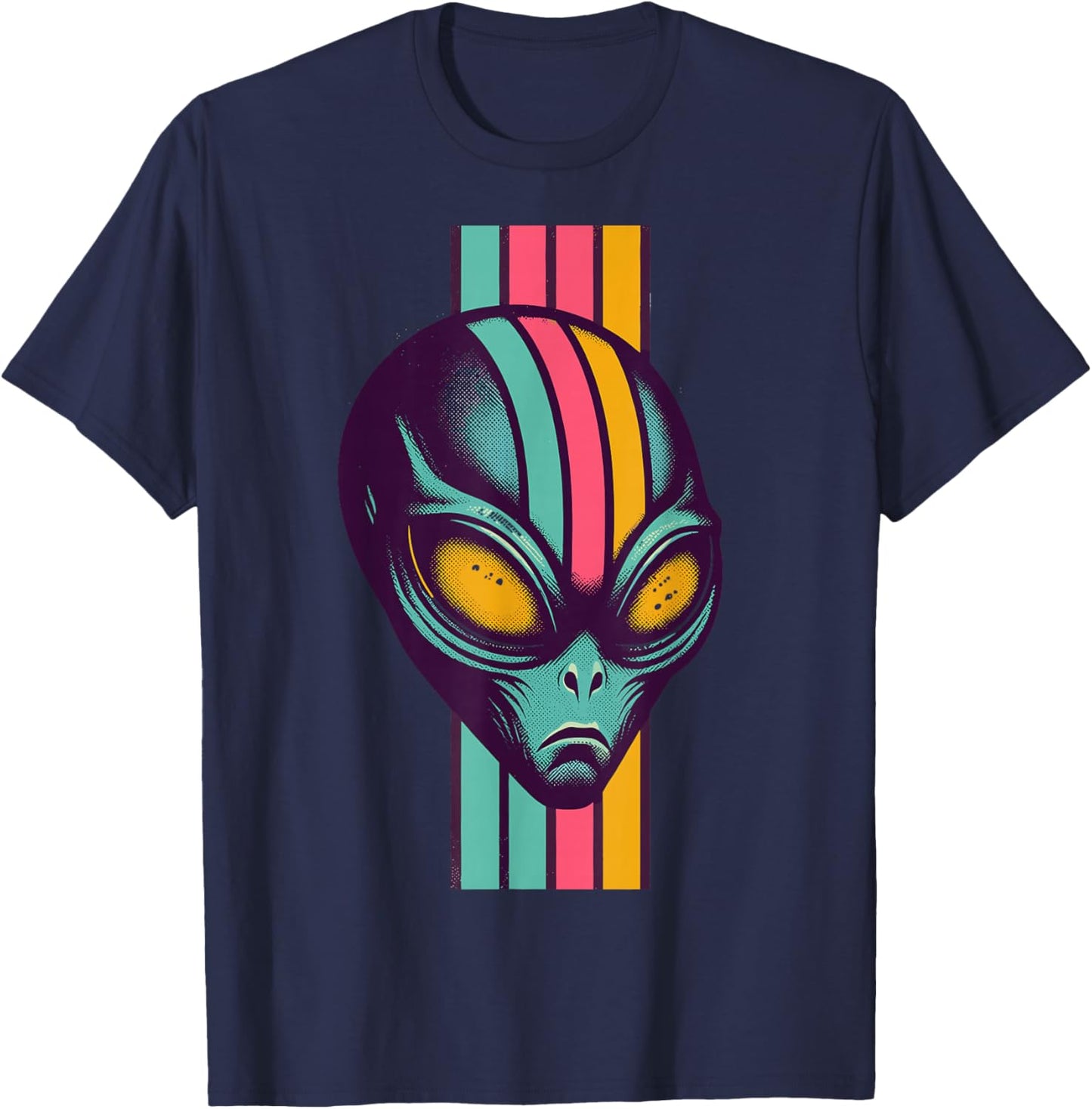 Cyber Alien Retro Vaporwave Aesthetic Head Space Galaxy UFO T-Shirt - T-Shirt | Navy