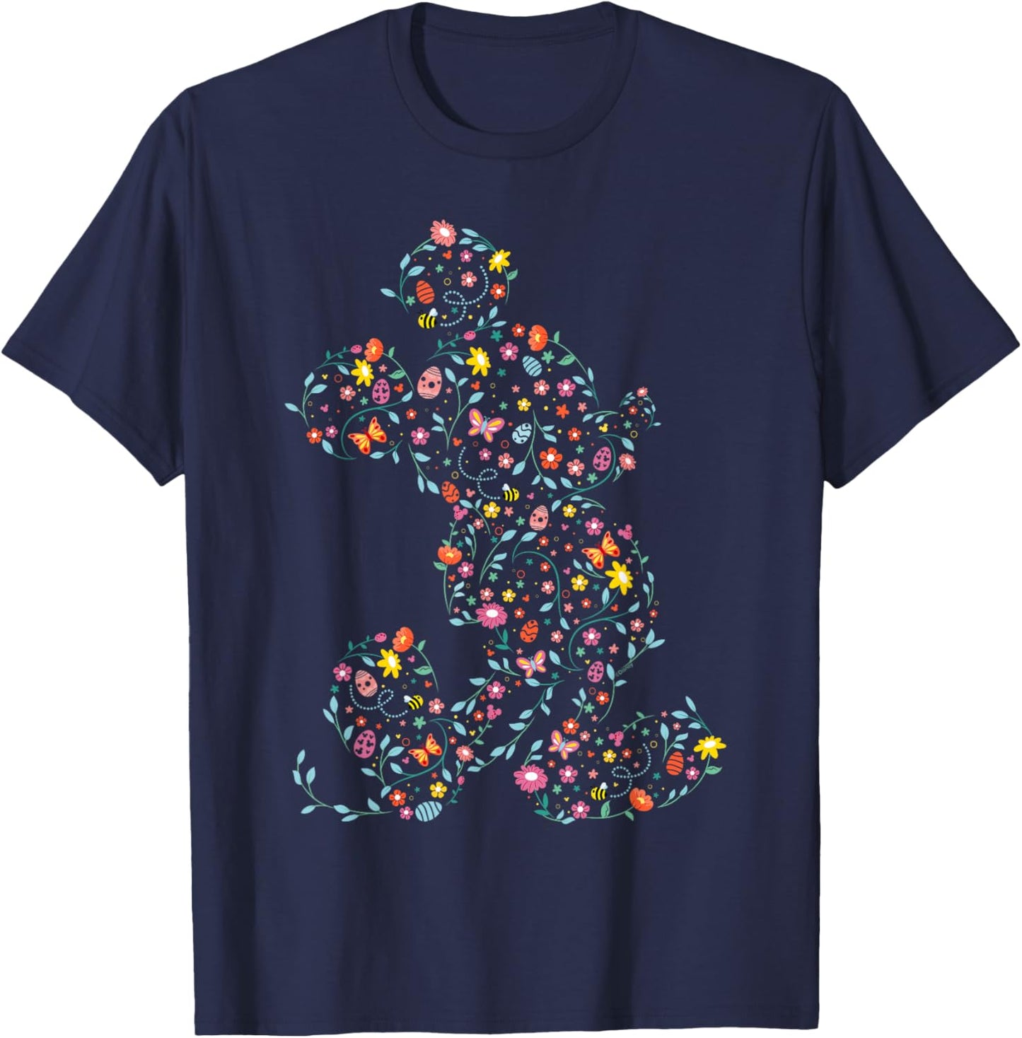 Disney Mickey Mouse Spring Flower Easter Egg Silhouette Pose T-Shirt - T-Shirt | Navy