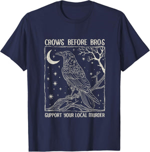 Crows Before Bros Support Your Local Murder Design Vintage T-Shirt - T-Shirt | Navy