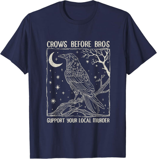 Crows Before Bros Support Your Local Murder Design Vintage T-Shirt - T-Shirt | Navy