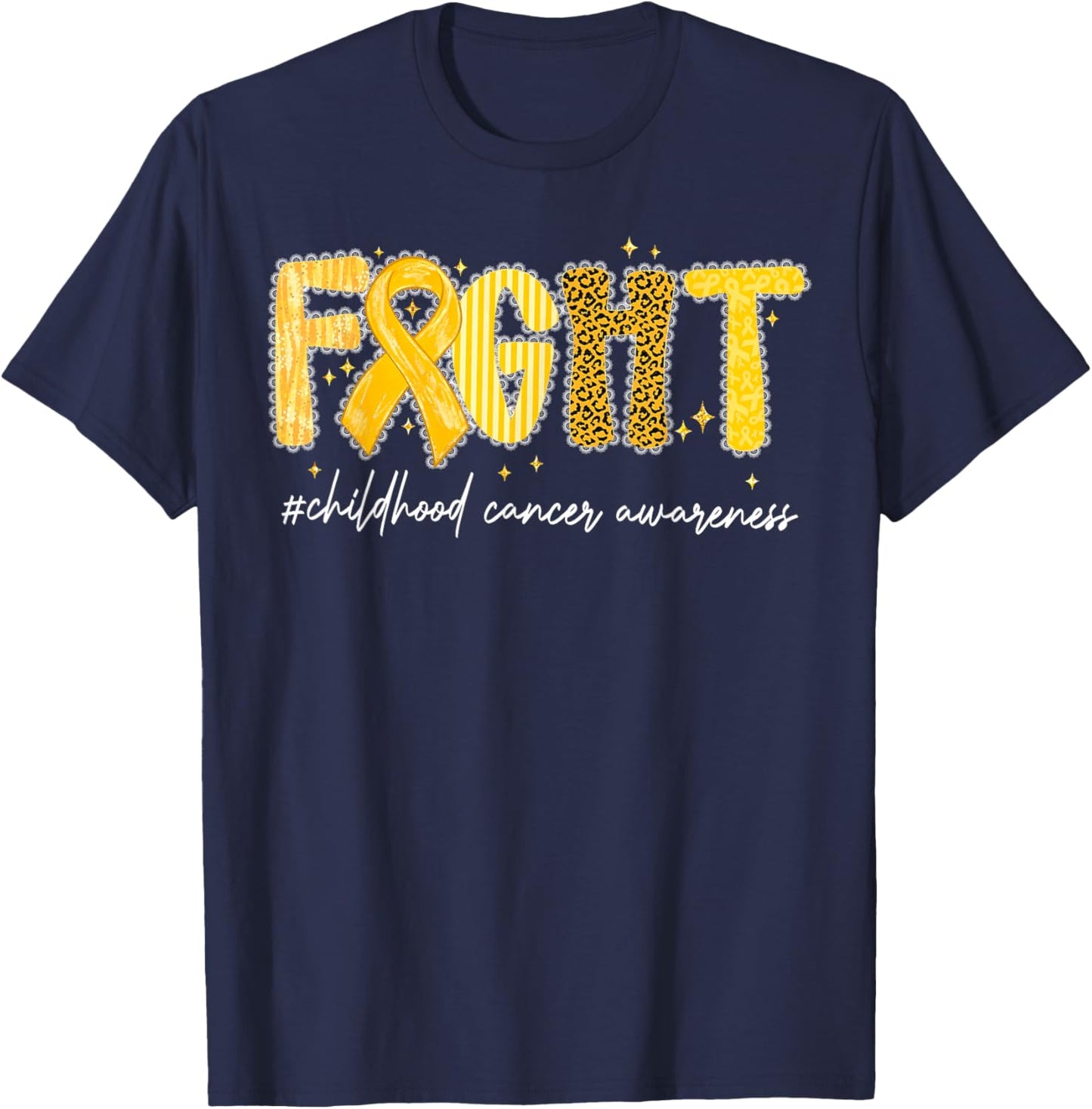Preppy Fight Childhood Cancer Awareness Support Warrior Gold T-Shirt - T-Shirt | Navy