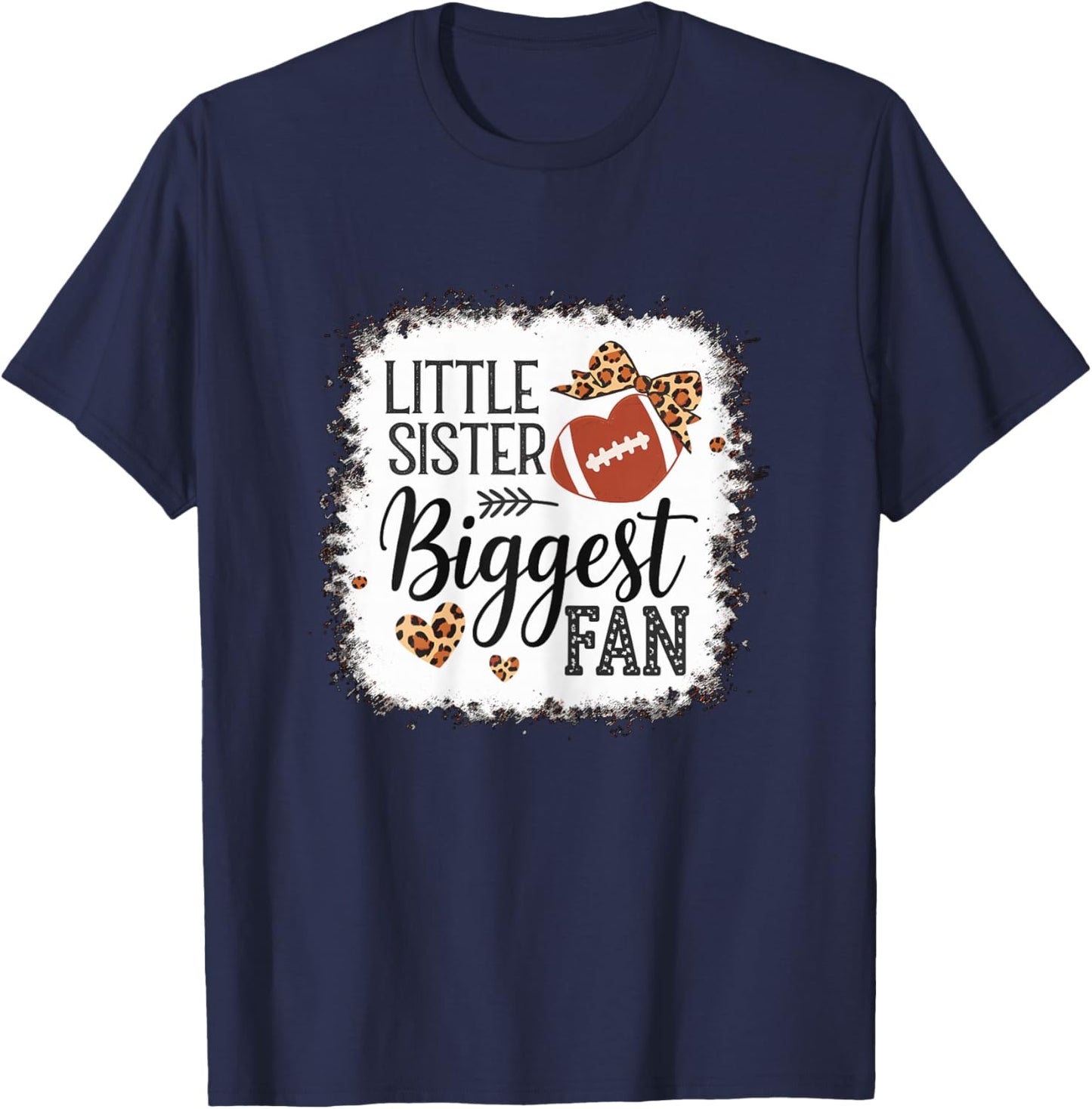 Little Sister biggest Fan Football Sister T-Shirt - T-Shirt | Navy
