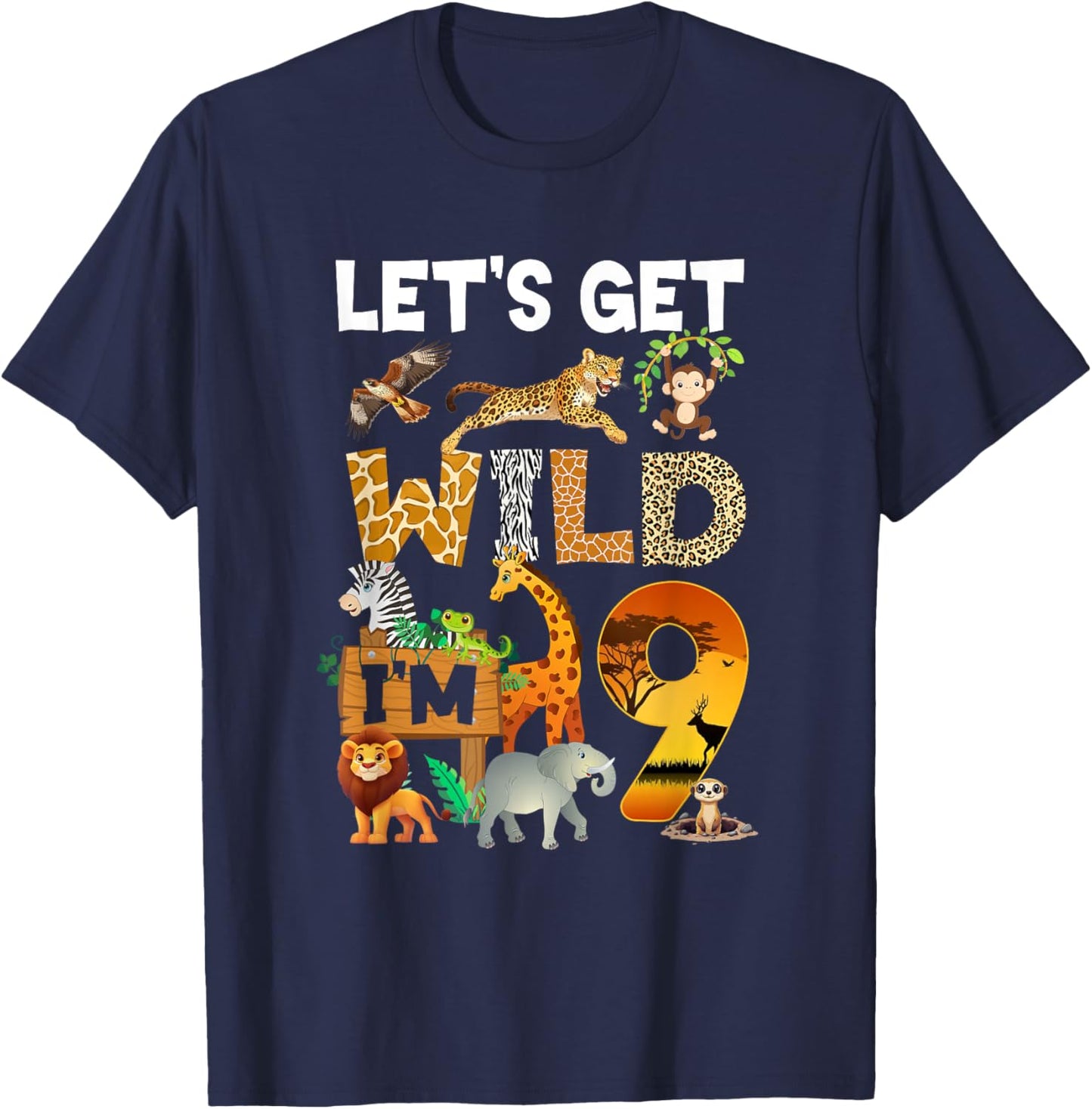 9 Year Old Zoo Birthday Safari Jungle Animal 9Th Bday T-Shirt - T-Shirt | Navy