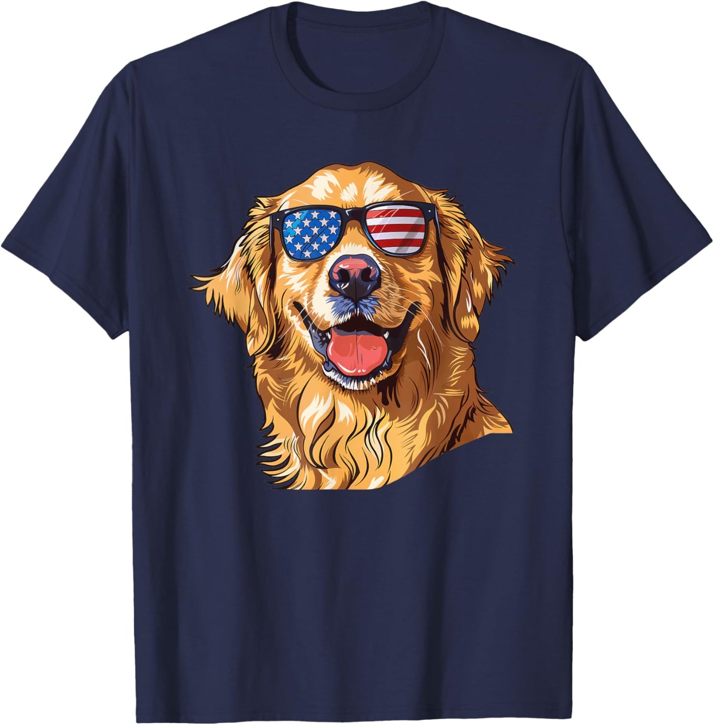 Golden Retriever Dog USA America Flag 4th of July T-Shirt - T-Shirt | Navy