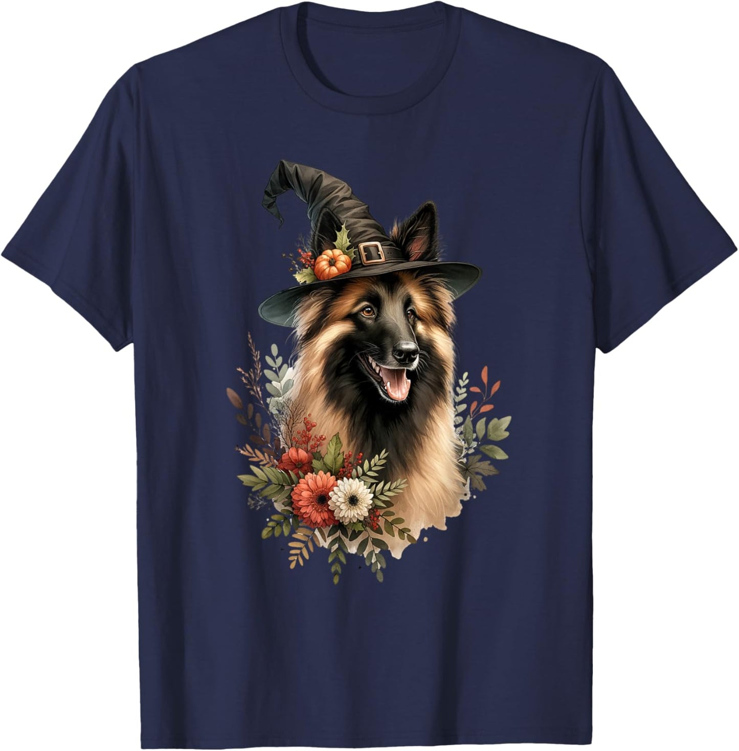 Belgian Tervuren Dog Halloween Watercolor Artwork T-Shirt - T-Shirt | Navy