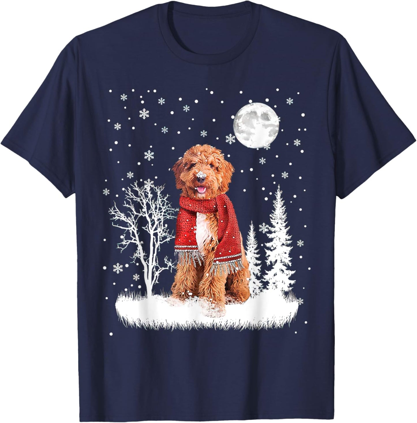 Irish Doodle Under Moonlight Snow Christmas Pajamas T-Shirt - T-Shirt | Navy