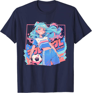 Soccer Girl in funny Pastel japan Anime Aesthetic japanese T-Shirt - T-Shirt | Navy