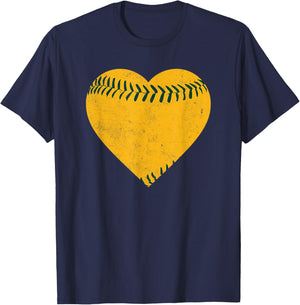 Vintage Gold and Green Baseball Heart T-Shirt - T-Shirt | Navy