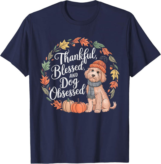 Goldendoodle Thanksgiving Pumpkin Dog Fall Leaf Autumn T-Shirt - T-Shirt | Navy