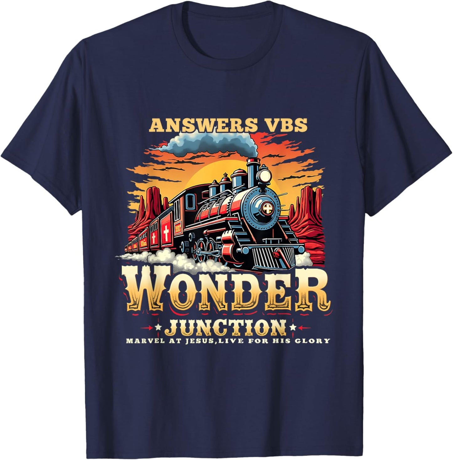 Answers VBS Wonder Junction Christian Train Theme Apparel T-Shirt - T-Shirt | Navy