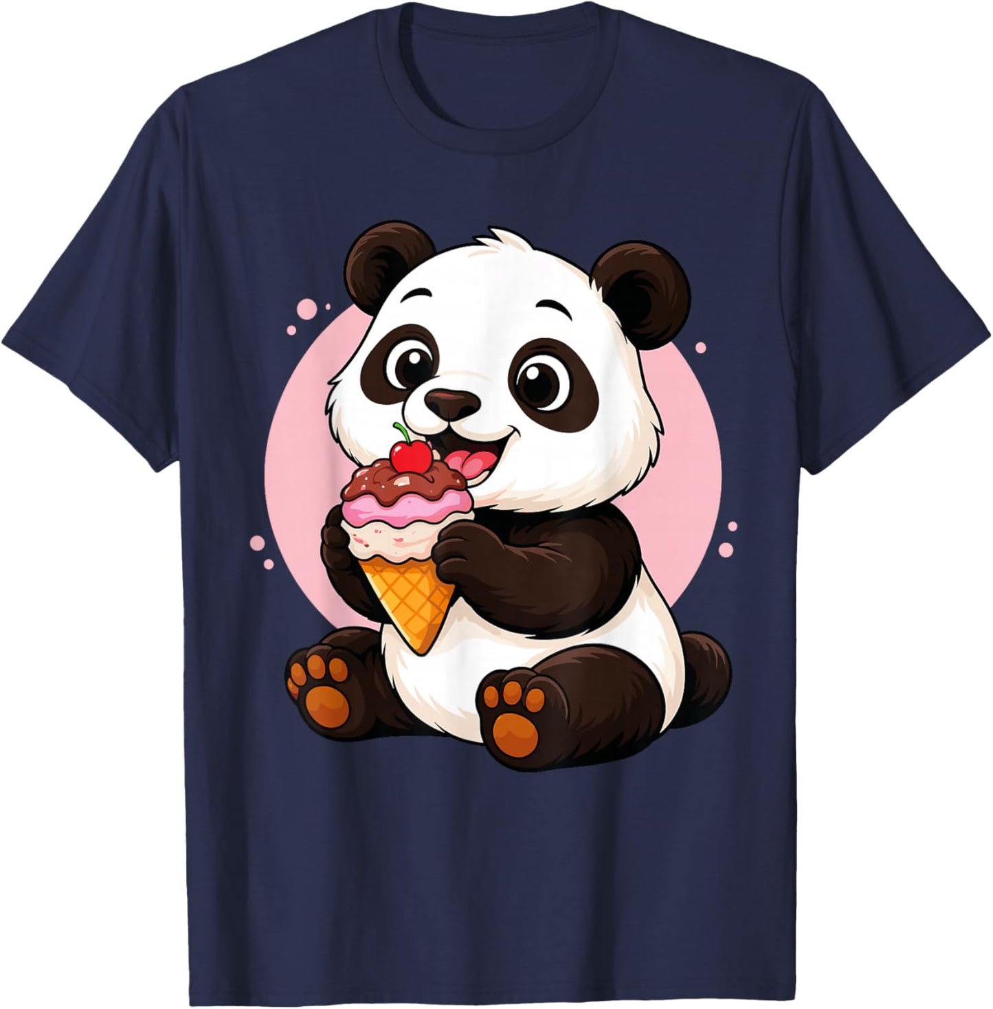 Panda Eating Ice Cream Graphic Boys Girls Panda Lover T-Shirt - T-Shirt | Navy