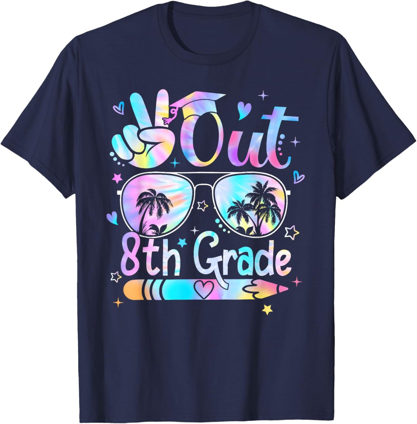 Peace Out Eighth Grade Cute Tie Dye Last Day Of 8th Grade T-Shirt - T-Shirt | Navy