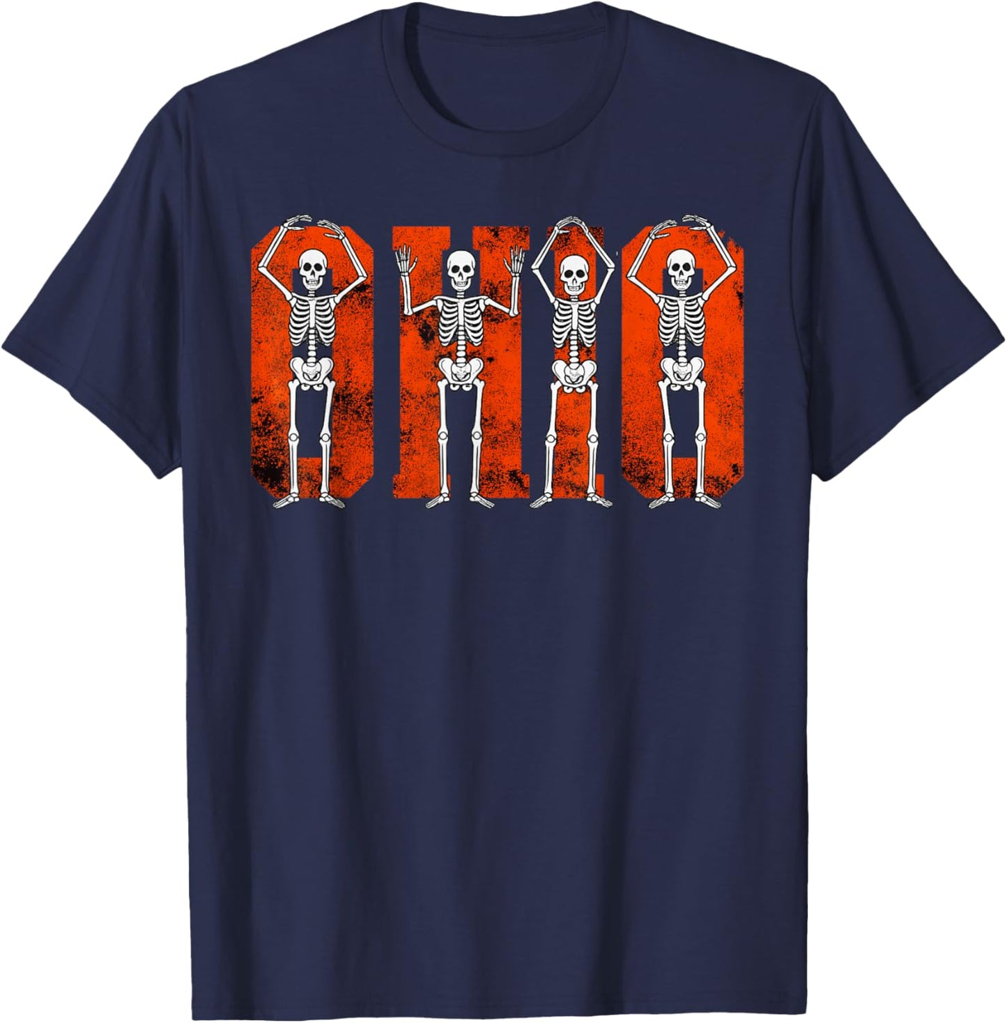 O-H-I-O State Funny Skeletons Ohio Vintage Halloween Team T-Shirt - T-Shirt | Navy