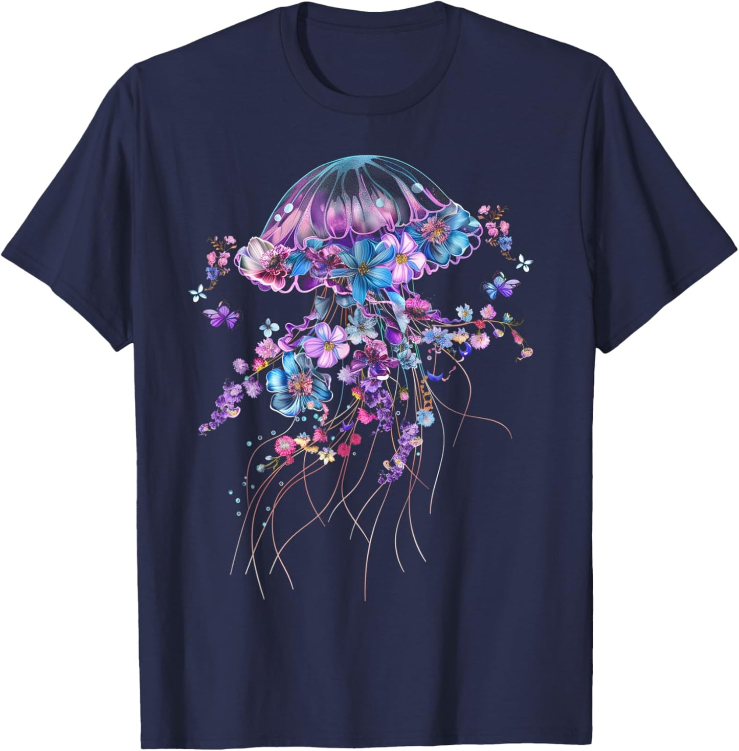 Jellyfish Flowers Vintage Floral Scuba Diving Surf T-Shirt - T-Shirt | Navy