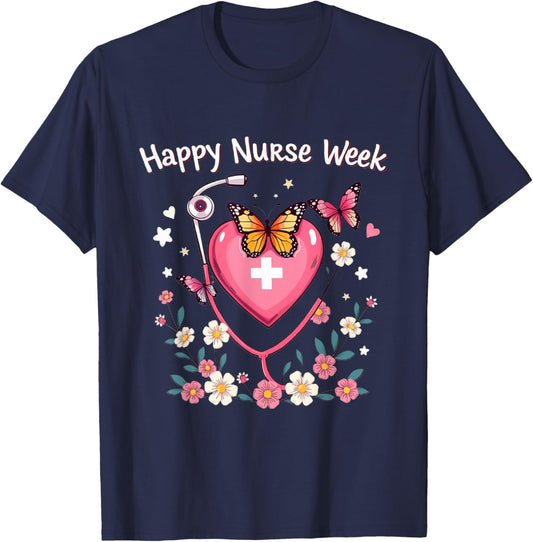 Happy National Nurses Week 2025 - Nurses Week Cute Party T-Shirt - T-Shirt | Navy