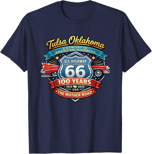 Tulsa Oklahoma U.S. Highway 66 100th Anniversary T-Shirt - T-Shirt | Navy