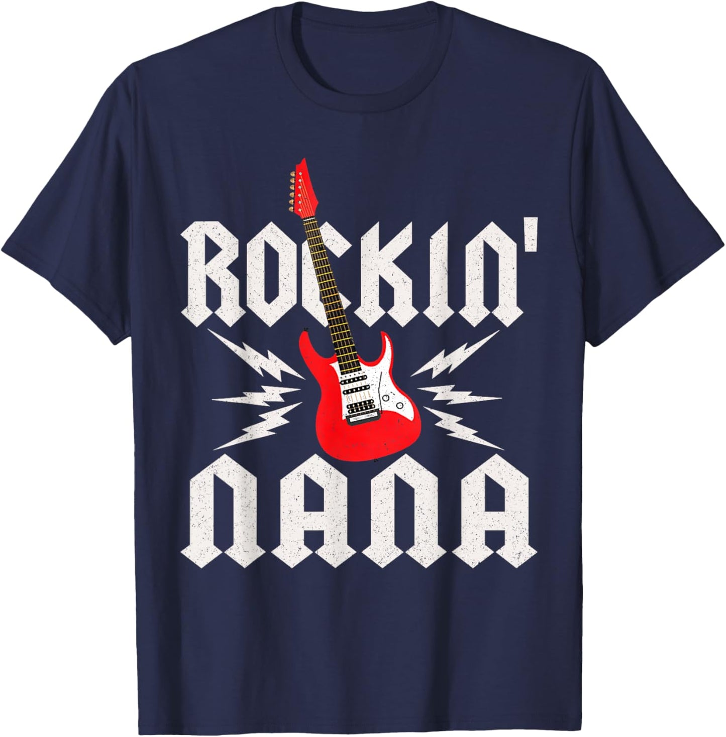 Nana Rockin One Birthday Family Matching Rock Guitar T-Shirt - T-Shirt | Navy