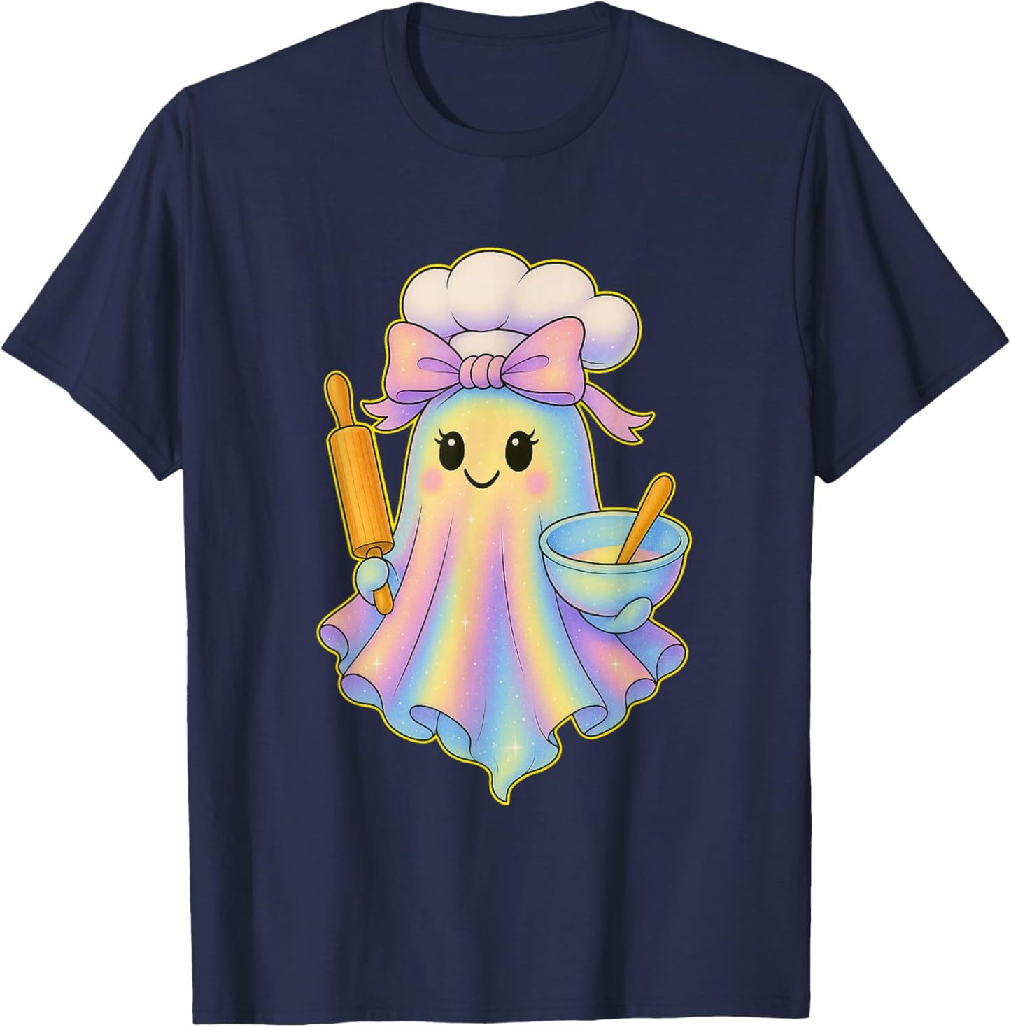 Chef Ghost Pastel Perfect Halloween Baking Bakers Ghost T-Shirt - T-Shirt | Navy