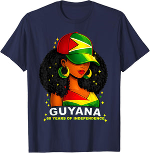 Guyana 60 Years of Independence Proud Guyanese T-Shirt - T-Shirt | Navy