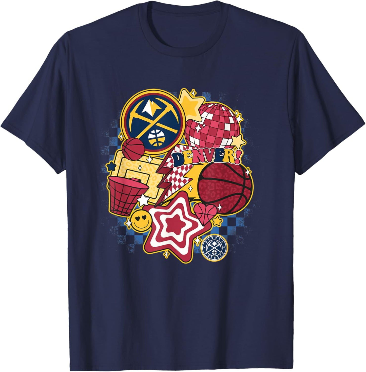 NBA Denver Nuggets Psychedelic Basketball Collage T-Shirt - T-Shirt | Navy