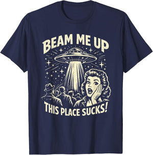 Beam Me Up Dieser Ort ist zum Kotzen lustiger Raum T-Shirt - T-Shirt | Navy