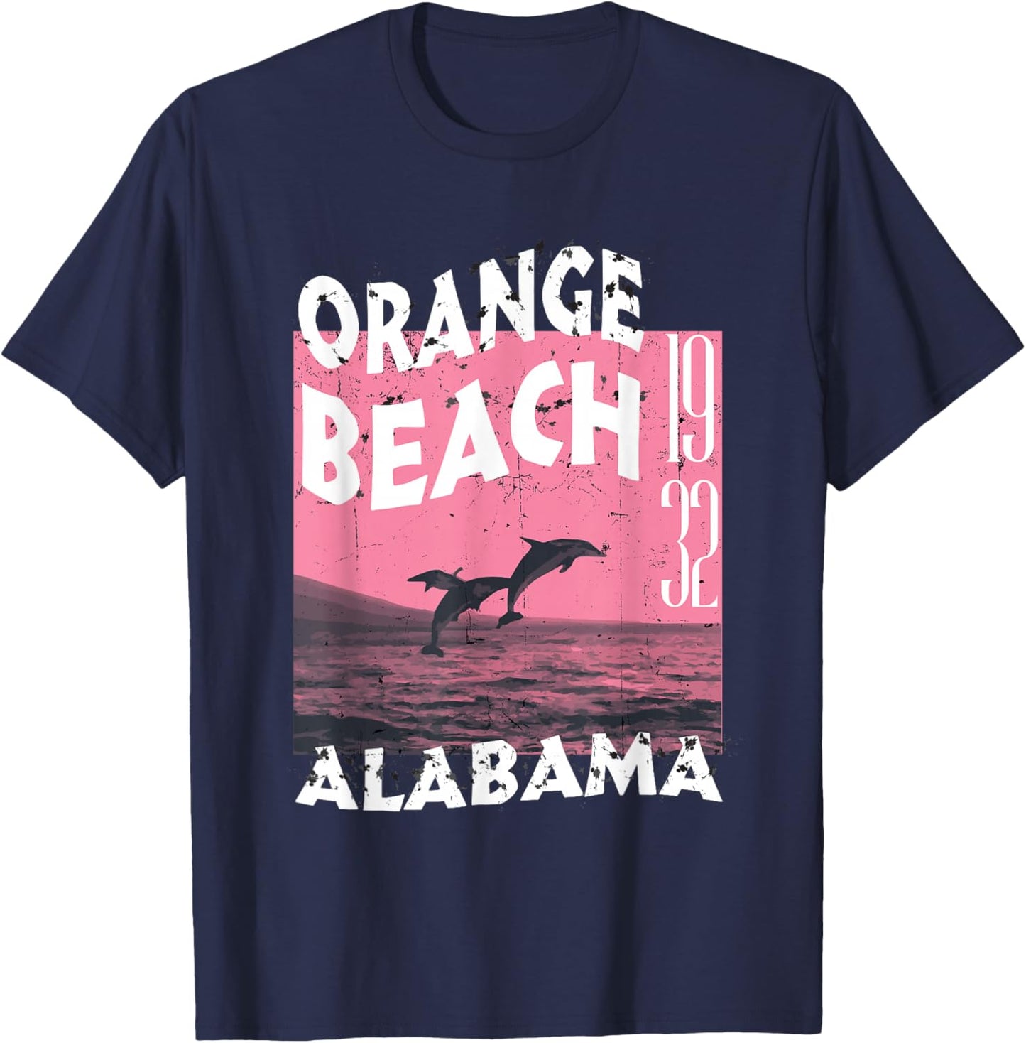 Dolphin In Orange Beach Alabama Vintage Distressed T-Shirt - T-Shirt | Navy