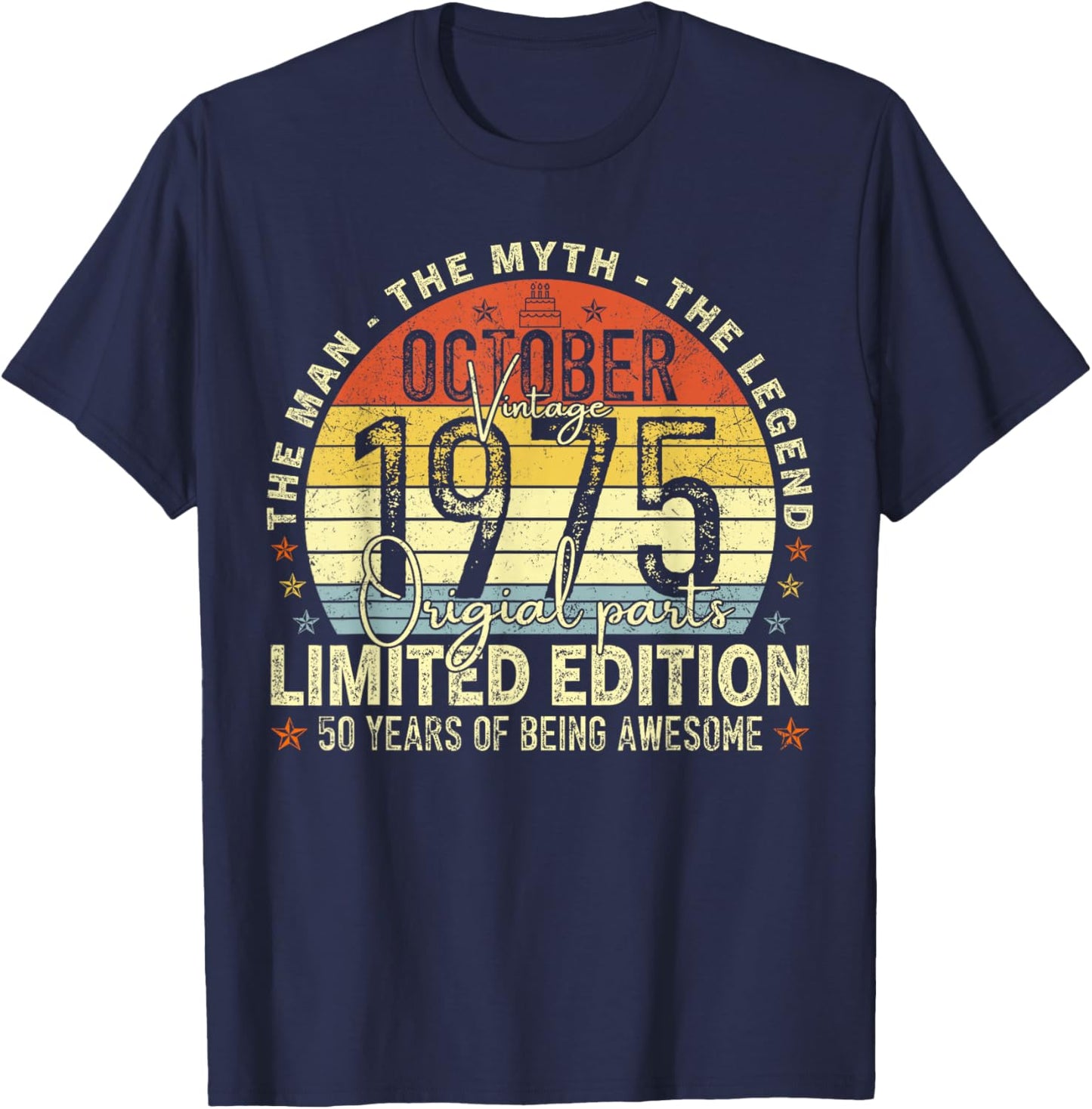 October 1975 50th Birthday Gifts Women 50 Year Old T-Shirt - T-Shirt | Navy