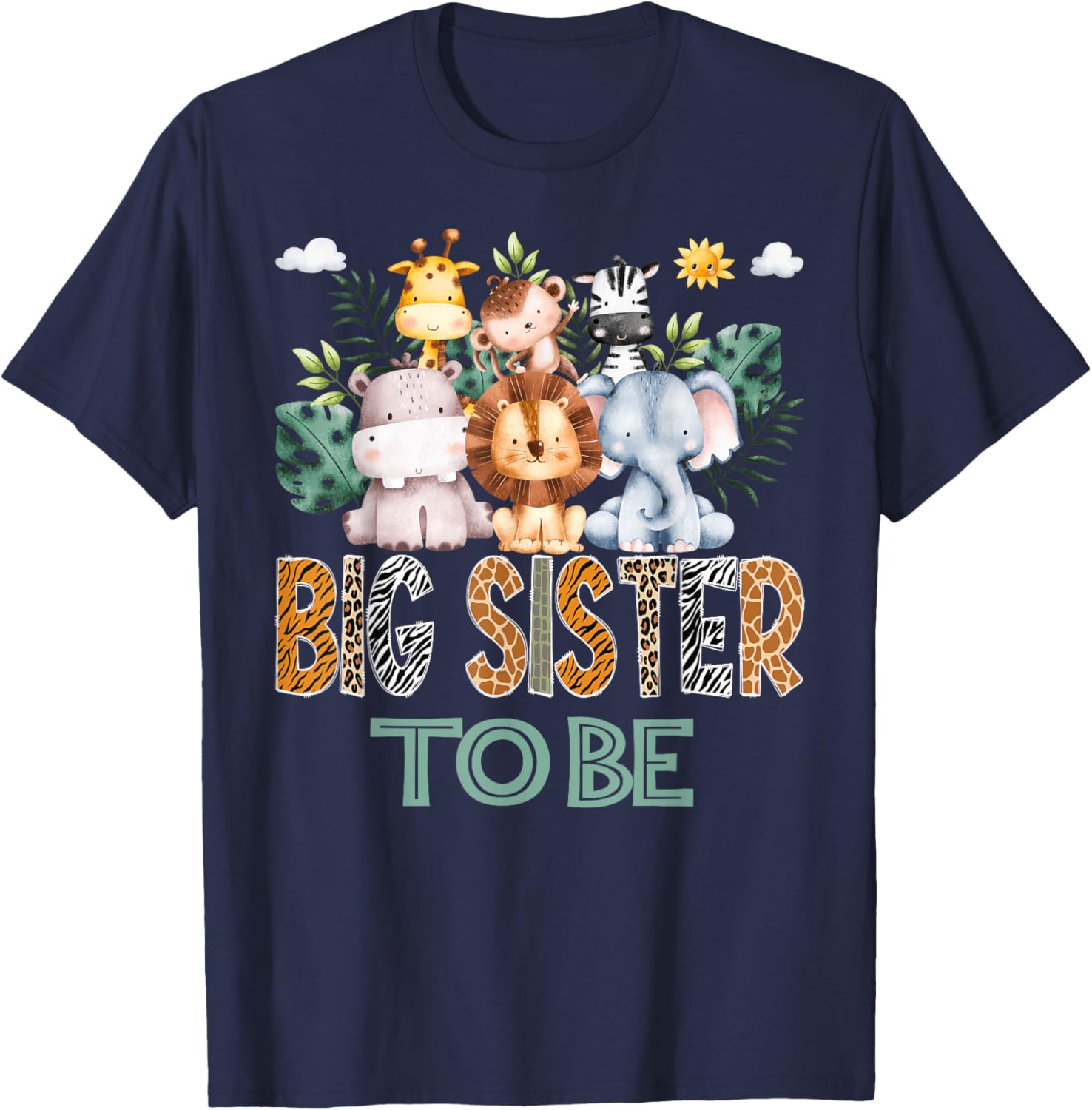 Soon To Be Big Sister Jungle Animal Safari Gender Reveal T-Shirt - T-Shirt | Navy