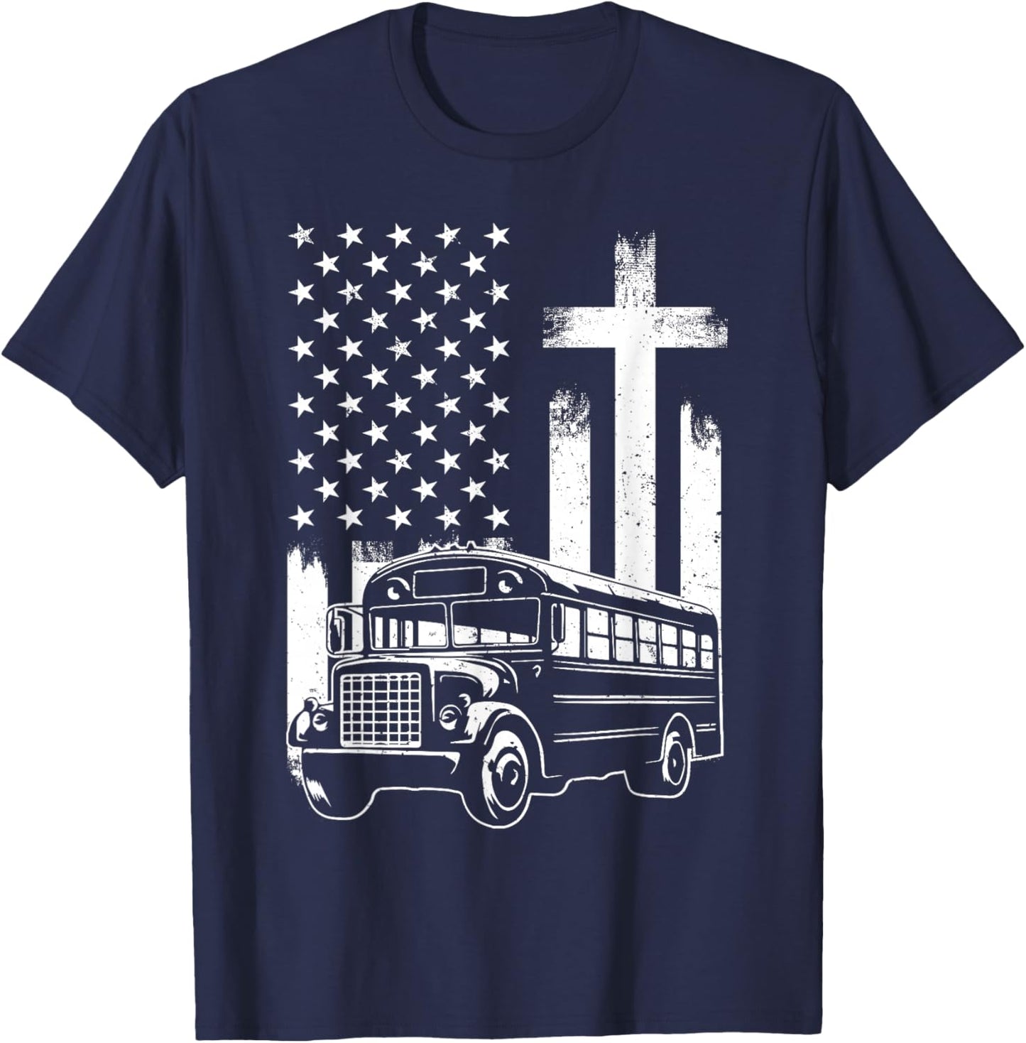 Bus Driver Patriotic Christian USA Flag School Bus Driver T-Shirt - T-Shirt | Navy