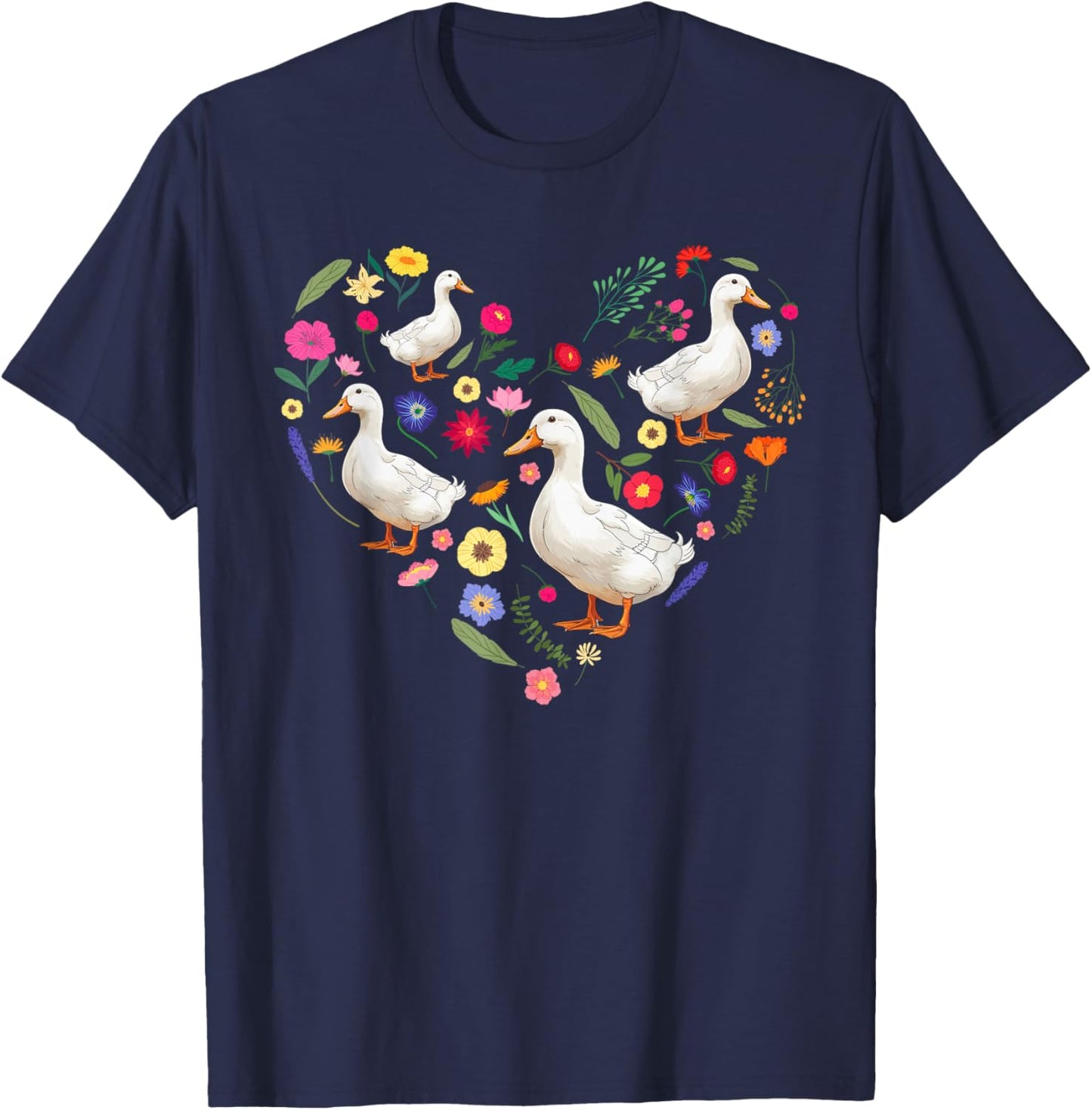 Ducks Flowers Duck Owner Duck Lover Duck Mom Duck Dad T-Shirt - T-Shirt | Navy