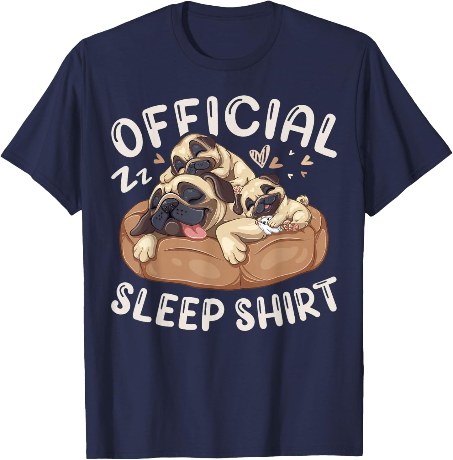 Official Sleep Shirt, Pug Dog with 2 Puppies T-Shirt - T-Shirt | Navy