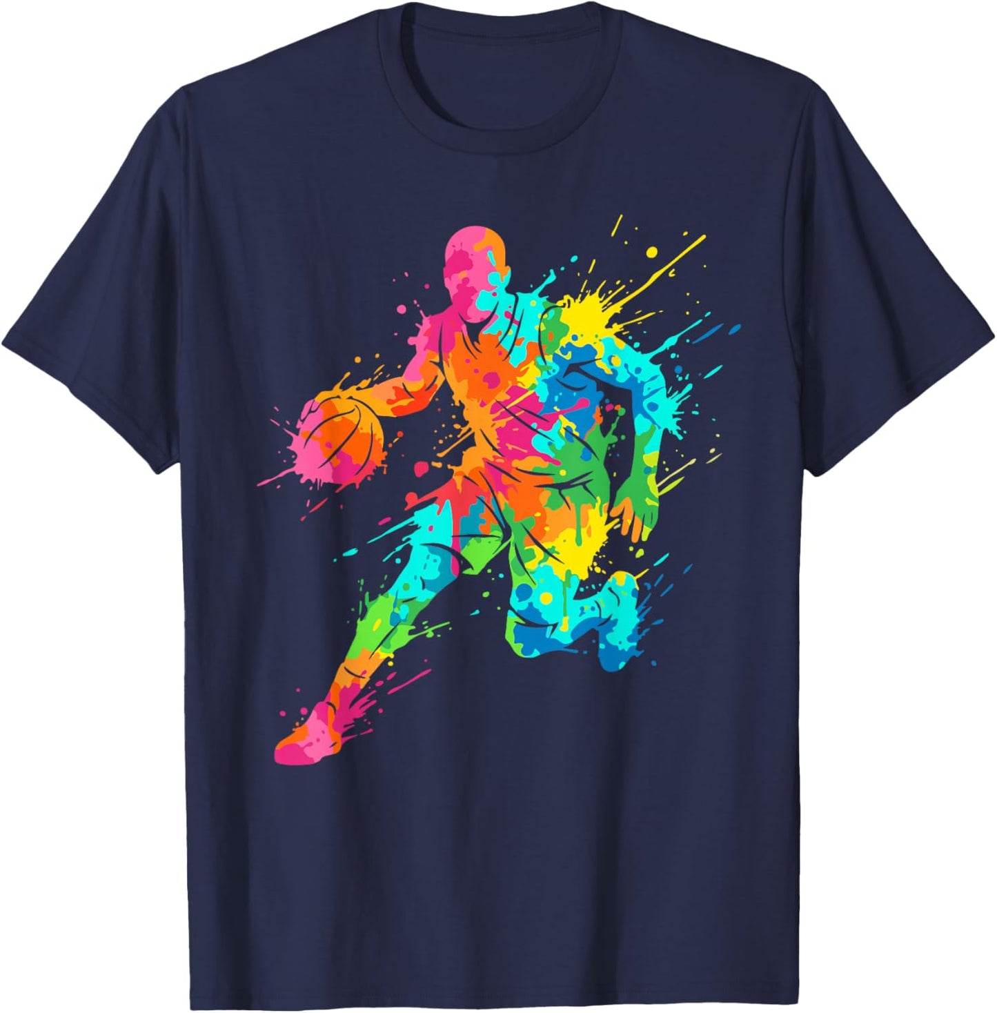 Retro Basketball Player Colorful Ball Colorful T-Shirt - T-Shirt | Navy