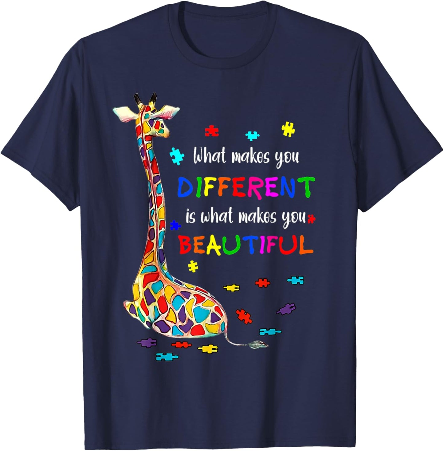 What Makes You Different Giraffe Mom Autism Child Awareness T-Shirt - T-Shirt | Navy