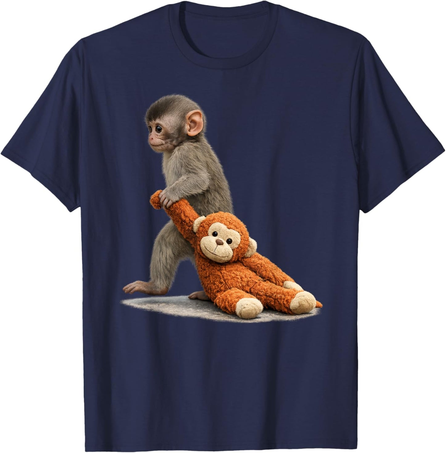 The Monkey Punch with Plush Toy Cute Baby Stuffed Animal T-Shirt - T-Shirt | Navy