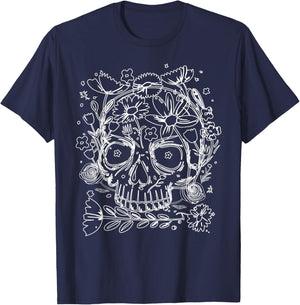 Skull Wildflower Herbal Floral Plants T-Shirt - T-Shirt | Navy