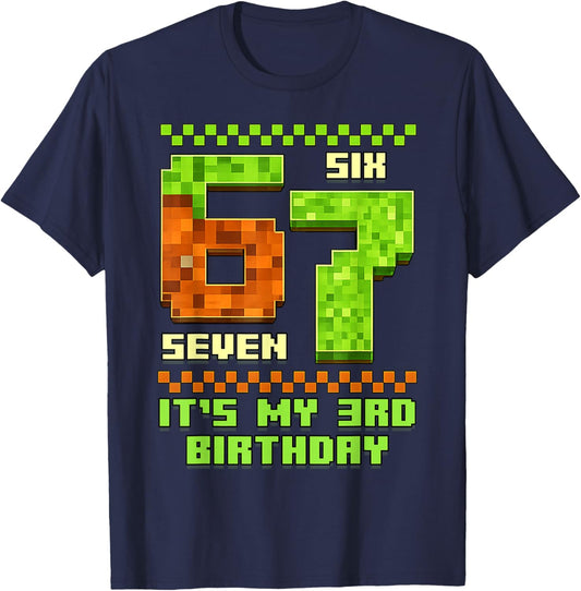 Gamer 3 Years Birthday Boy 67 3rd Bday Six Seven 6 7 Boy T-Shirt - T-Shirt | Navy