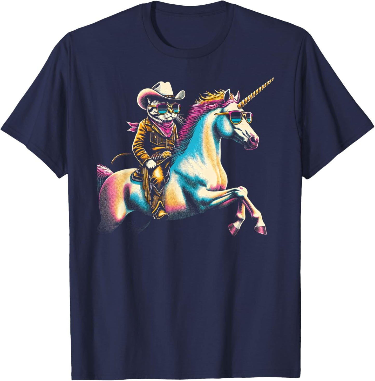 Cool Cowboy Cat & Unicorn Duo T-Shirt - T-Shirt | Navy