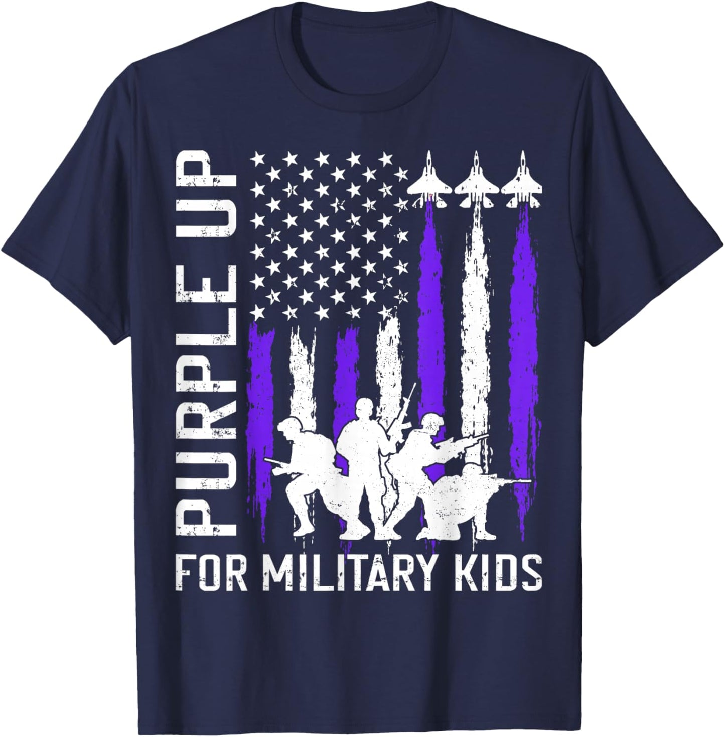 Purple Up for Military Kids Retro Flag Military Child Month T-Shirt - T-Shirt | Navy